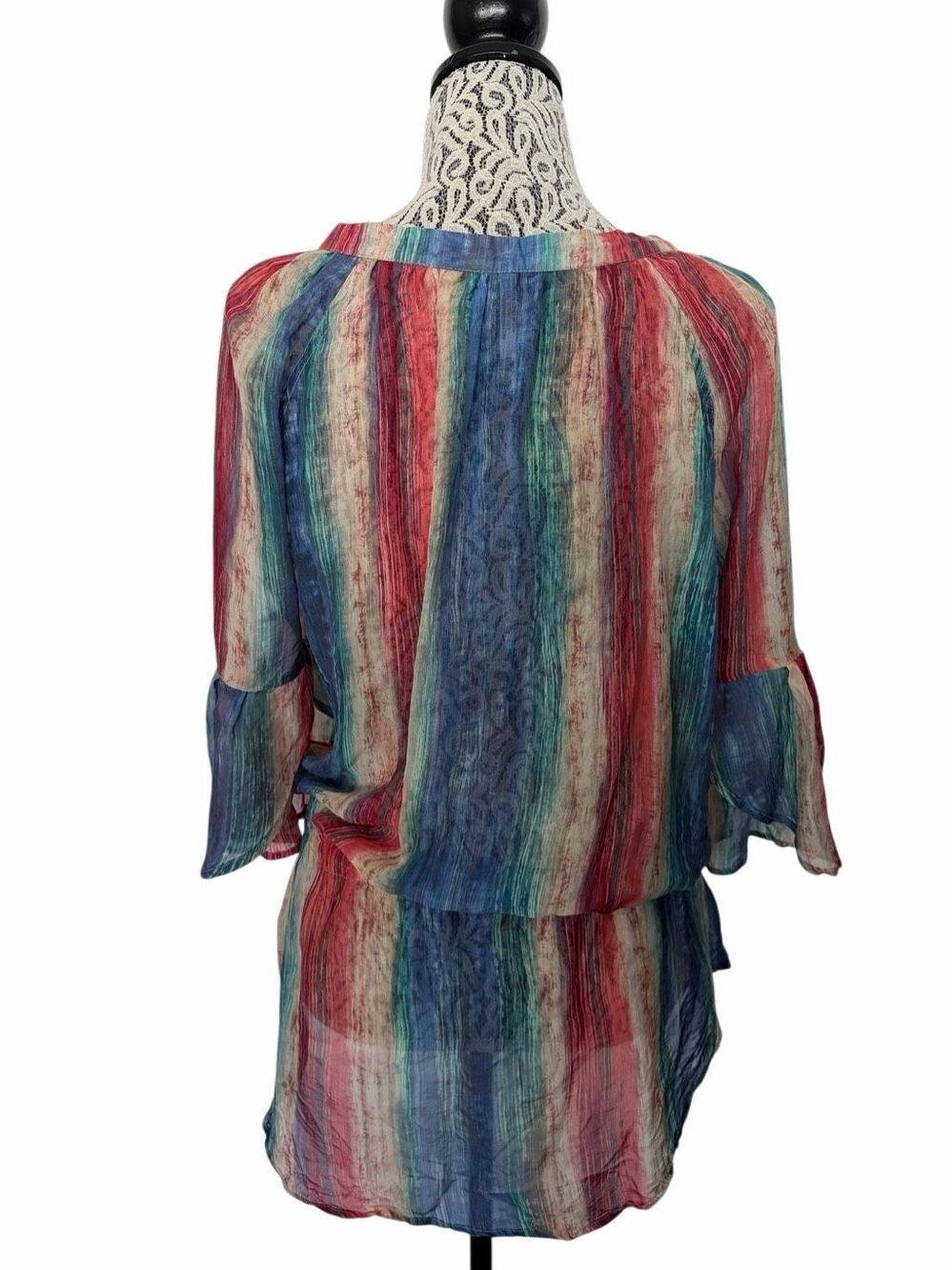 Vix Paula Hermanny 100% Silk Striped Cover-Up Tunic Bell Sleeve Size S - Picture 5 of 12